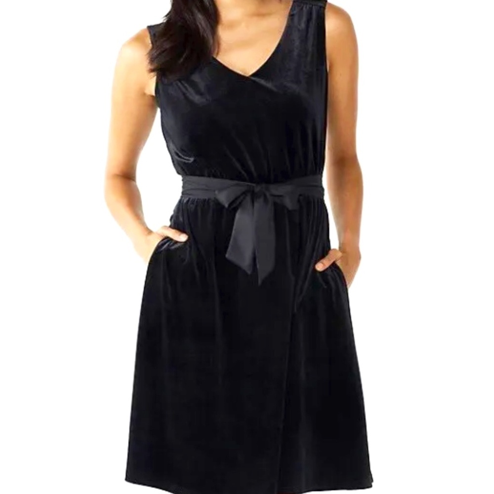 Draper James RSVP Women's Black Velvet Classic Bow Sleeveless Dress Sz L